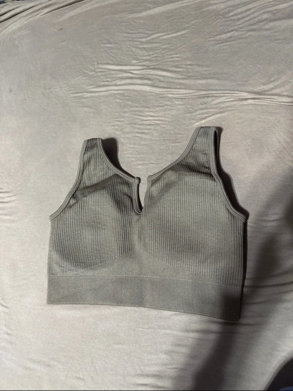 solo Ribbed V-Notch Seamless Crop Tank - Gray